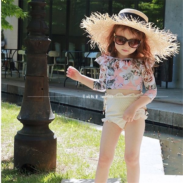 

children swimsuit girls swimwear swimming suit cute split with cap bikini bathing suit 2019 rash guard maillot de fj80