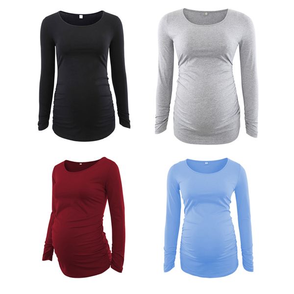 

женщины тройники материнства футболки с длинным рукавом шею твердые средней длины рога полоса письмо животных шаблон 23, White