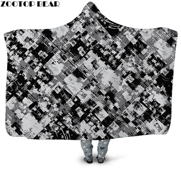 

multiple reflection 3d printed plush hooded blanket for adults children warm wearable fleece throw blanket home office washable