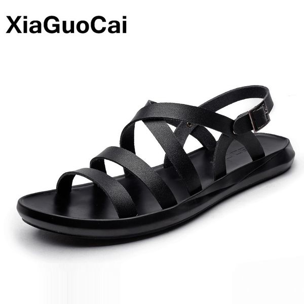 

2019 summer men's sandals casual trend beach shoes fashion antiskid breathable rome style gladiator slippers dropshipping, Black