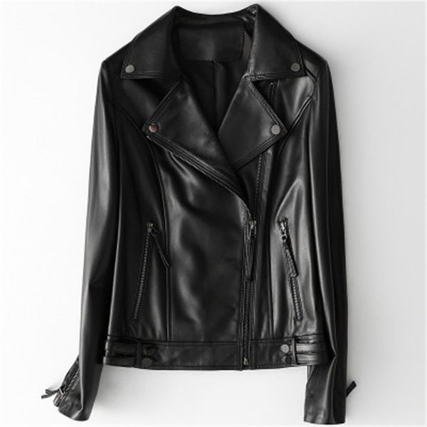 

2020 женщины весна подлинная real овцы кожаные куртки h48, Black