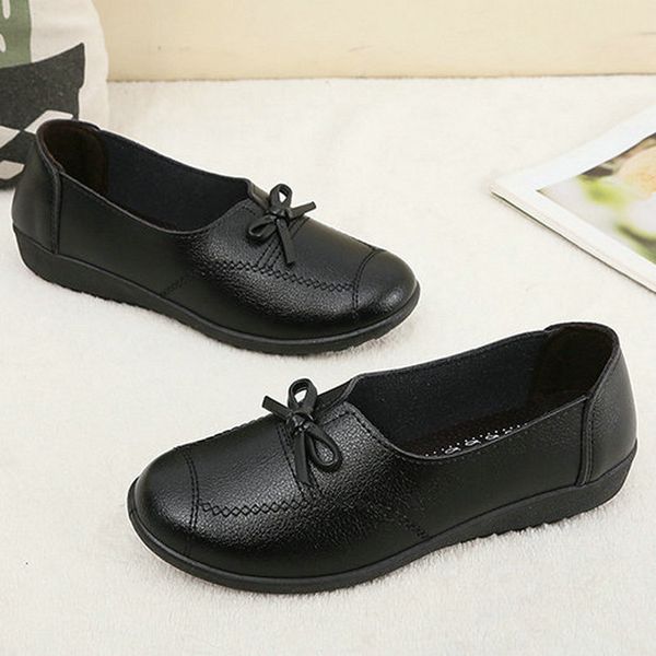 

women casual shoes handmade genuine leather fashion retro single shoes round head non-slip flats shallow, Red;white