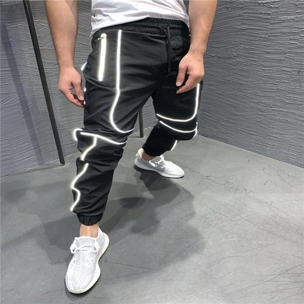 

loose men pencil pants reflective basketball men pants fitness long sports running men pants casual sports, Black