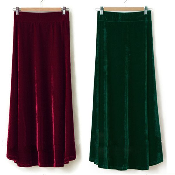 

2019 xs-10xl fashion long maxi a-line skirts for women elastic waist winter customzied velour pleated velvet skirt, Black;gray