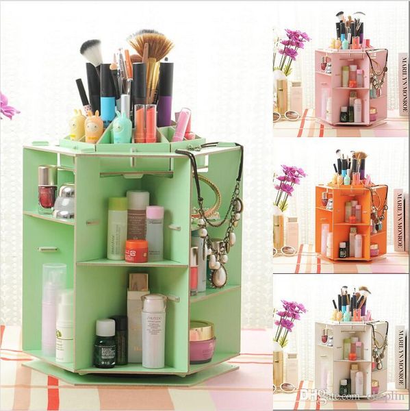 

6 sides density board cosmetic organizer makeup storage box sundries display 360 degree rotation carboard europe and america