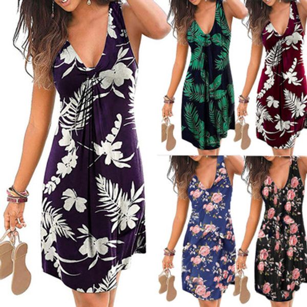 

women summer dresses with printed fashion sleeveless holiday dresses casual streetwear dress 8 colors size s-5xl, Black;gray