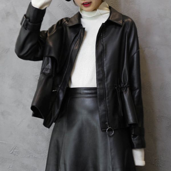 

2020 women spring genuine real sheep leather jacket w8, Black