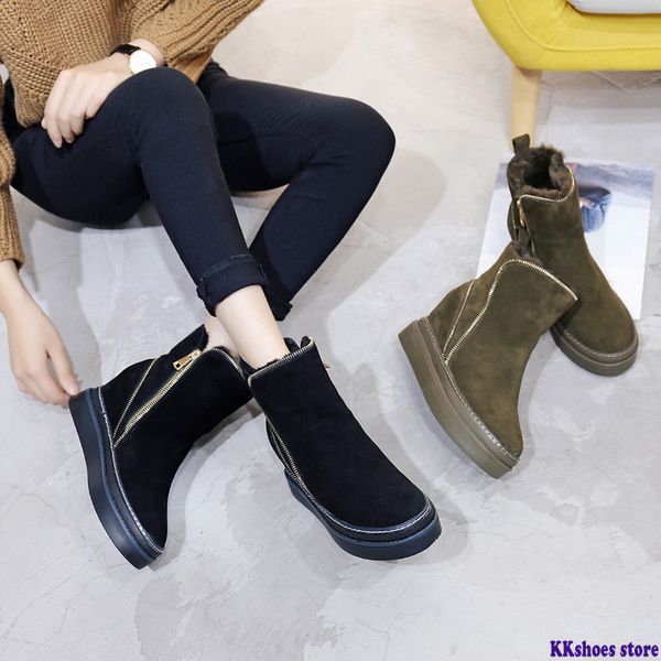 

woman boots platform winter warm fur snow boot wedge 2020 genuine leather snowboot zipper ankle boots winter shoes woman shoes, Black