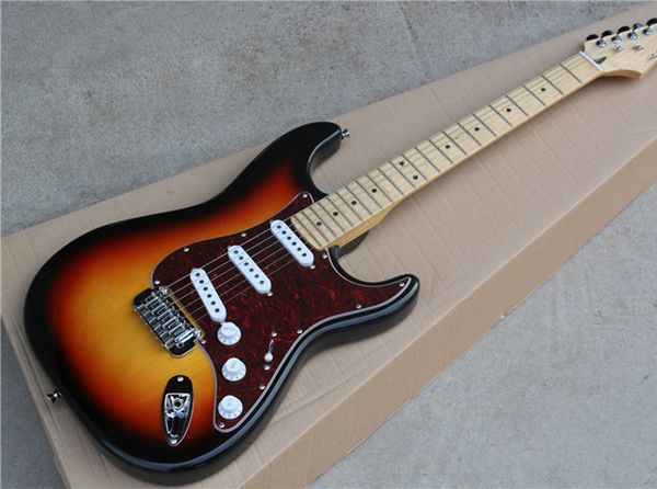 

tobacco sunburst body electric guitar with red tortoise shell pickguard and offer customized