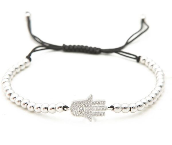 

gold silver micro pave cz cubic zirconia rope adjusted copper beads bracelet fsg01 hand charm braided bangles jewelry women, Black