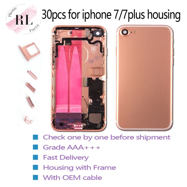 

30pcs replacement proven back cover housing for iphone 7 7plus battery door case with flex cable mount chassis with buttons