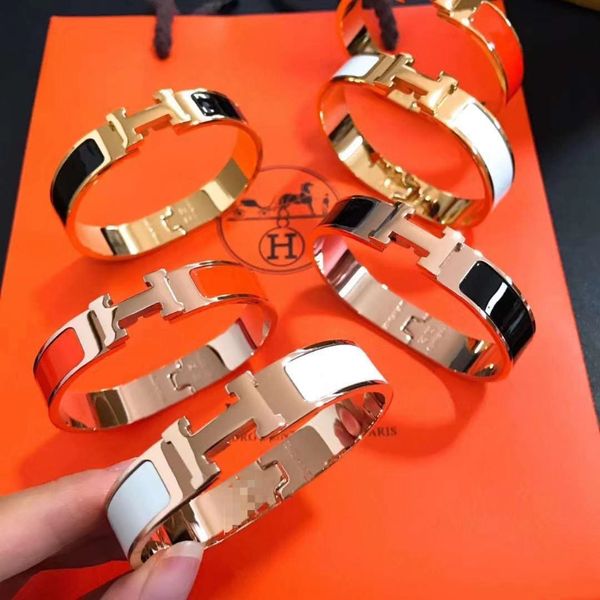 

european and american famous fashion classic star celebrity inspired h letter bracelet rose gold enamel couple buckle bracelet, Golden;silver