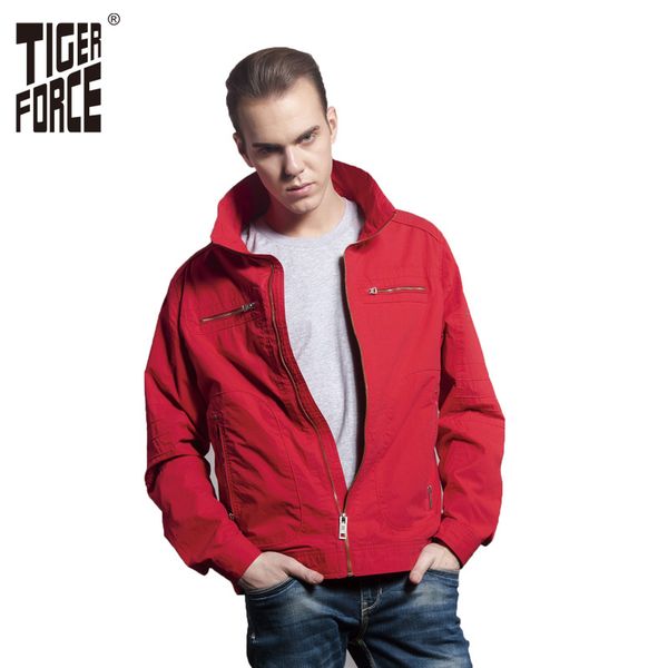 

tiger force 2017 brand jacket men fashion casual jacket spring autumn coat red solid zipper short 31369, Black;brown