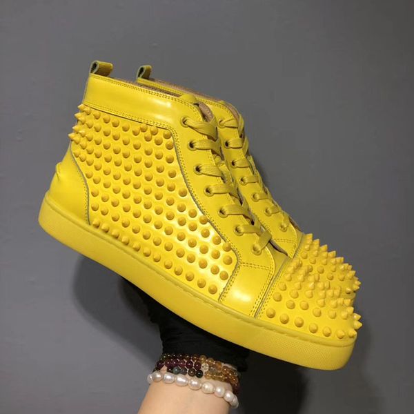 

2020 r men women red bottom party genuine leather glittery bottom studded spikes flats shoes fashion luxury casual shoes, Black