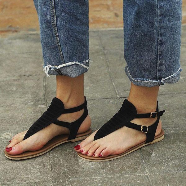 

2019 women ladies shoes casual sandals summer low flat heel flip flops female slippers beach sandals size 35-43shoes, Black