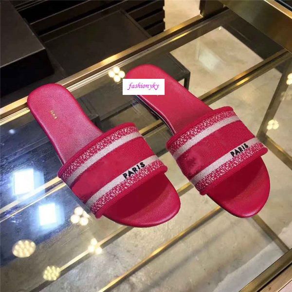 

fashion women slippers brand sandals flat designer shoes slide dazzle flowers embroidery sandal floral striped beach slipper, Black