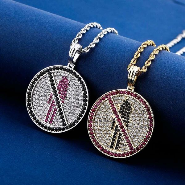 

iced out travis sccot logo pendant necklace for men women hip hop luxury designer bling diamond round sign pendants necklaces jewelry gift, Silver