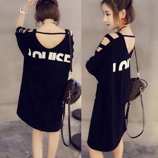 

medium-length short-sleeved women's summer loose bfwind ulzzang large-size fashion brand large skirt t-shirt t-shirt, White