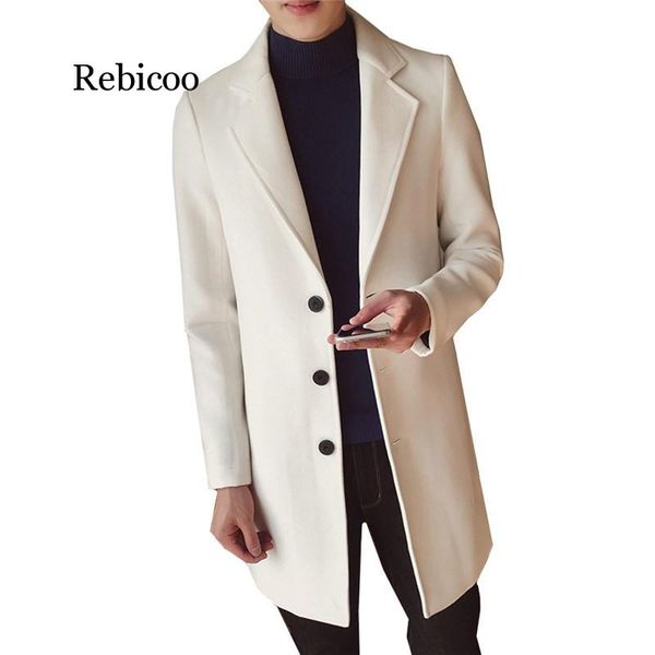 

new fashion classic men's windbreaker jacket solid color single-breasted slim long woolen coat 5xl large size men's jacket, Tan;black