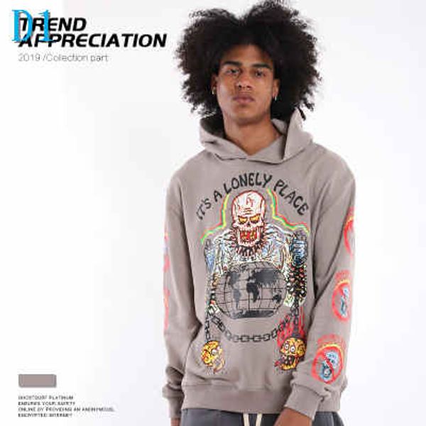 

бренд мужской хип-хоп толстовки модные kenye west черепа шаблон пуловер мода письмо одинокое место мужская одежда уличная мужская clothingd1, Black