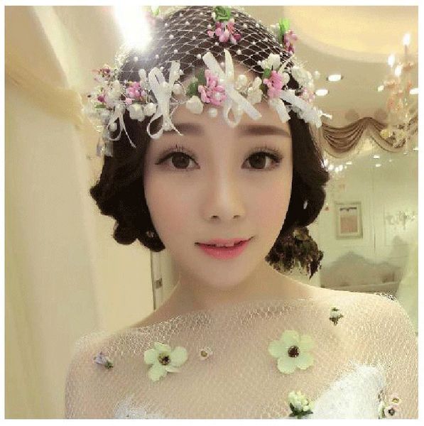

2019 new bridal veil white hat handmade crystal flower head flower hair accessories bridal wedding frontlet accessories