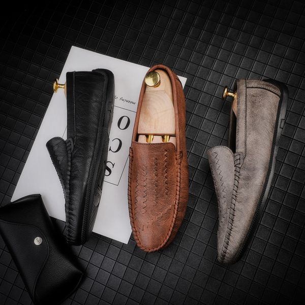 

2019 new style spring spring moccosins men's casual leather shoes lazy england fashion shoes korean-style trend men, Black