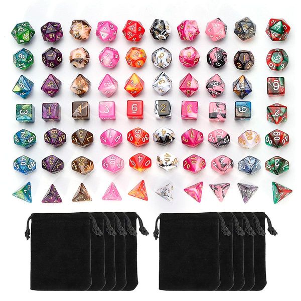 

7pcs dice set многогранные дна смешанные цвета кубика rpg подземелья и драконы ролевые игры настольные игры dice set + сумка для хранения, Black