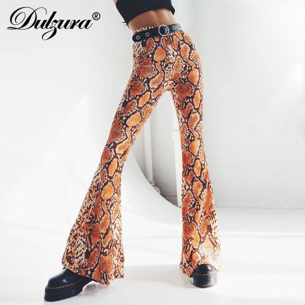 

dulzura 2019 new spring women flare pants leopard print high waist streetwear wide leg pants clothes trousers casual sexy, Black;white