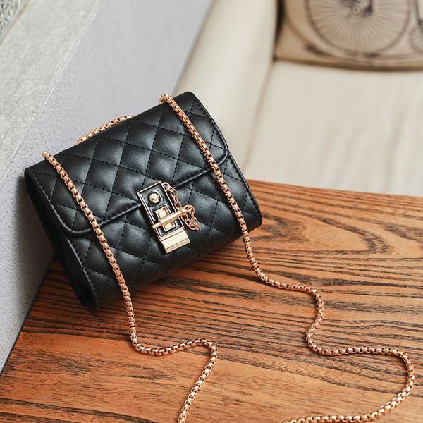 

women's lingge chain bag black classic lock lock women's one shoulder slant span bag european and american popular chain #38