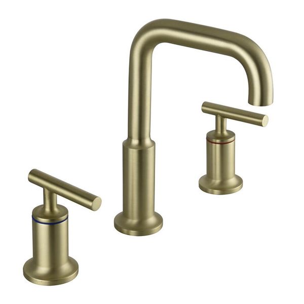 

solid brass bathroom sink faucet european style brushed gold/black/chrome 3pcs widespread deck mounted and cold basin mixer