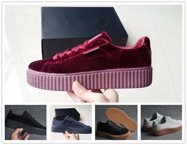

womens rihanna riri fenty platform creeper velvet pack burgundy black grey color brand ladies classic casual shoe 36-39