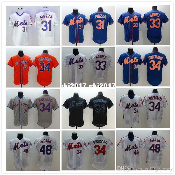 

men 31 mike piazza 33 matt harvey 34 noah syndergaard 48 jacob degrom jerseys new color blue red white gray black size m-xxxl, Blue;black