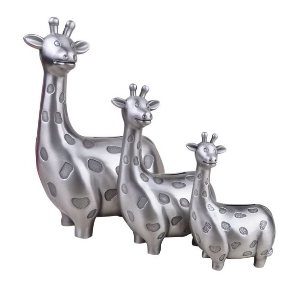 Adorable Giraffe Piggy Bank Figurines Vintage Petwer Color Metal Money Box Coin Saving Pot Decoration Crafts Gifts for Children
