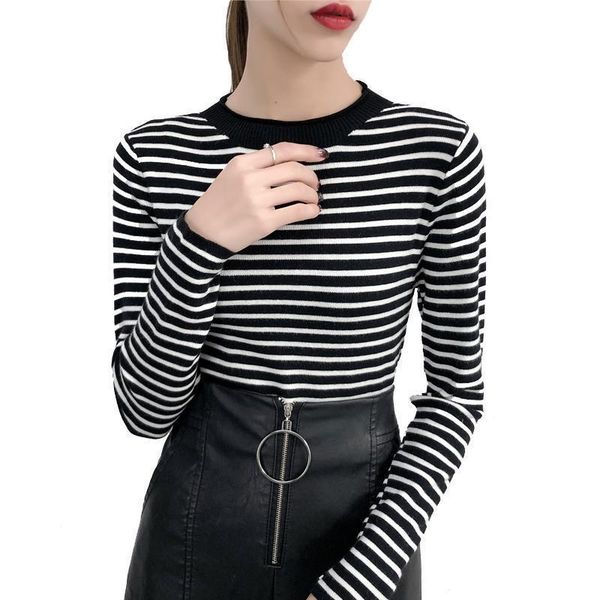 

crazy2019 discount winter woman sweater knitting stripes sweater jumper knitwear dishy slim women sweaters and pullovers, White;black