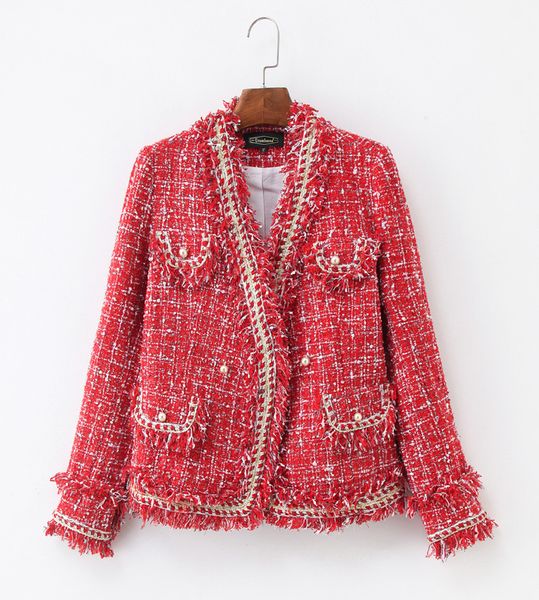 

brand new designer women's plaid tweed coat tassels jackets coat a764, Black;brown