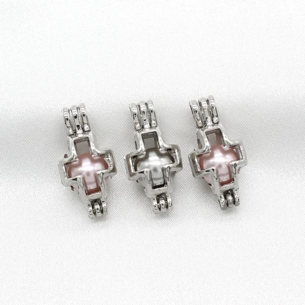 10 pz Argento Placcato Mini Croce Oyster Perla Gabbia Profumo Olio Essenziale Diffusore Gabbia Medaglioni Ciondolo Collana Gioielli Pendenti e Ciondoli