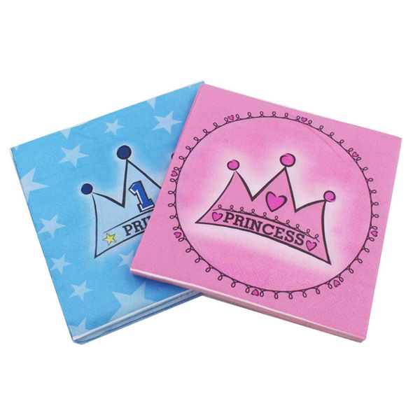 

20pcs 1st birthday party tissues kids favor towel decoration prince princess crown paper disposable baby shower napkins supplies