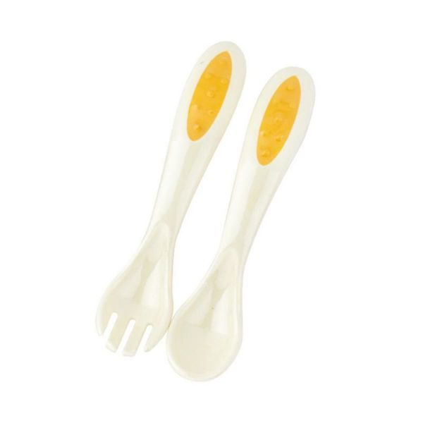 

2pcs /set cute cartoon baby solid feeding silicone spoon and frok set soft utensils kids learning tableware new