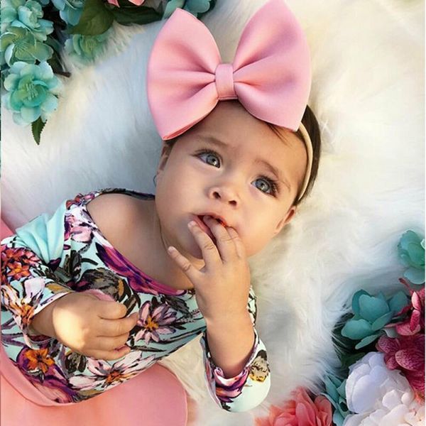 

baby girl pink skirt clothes 3 pieces set floral long sleeve bodysuits toddler rompers headband clothing autumn, White