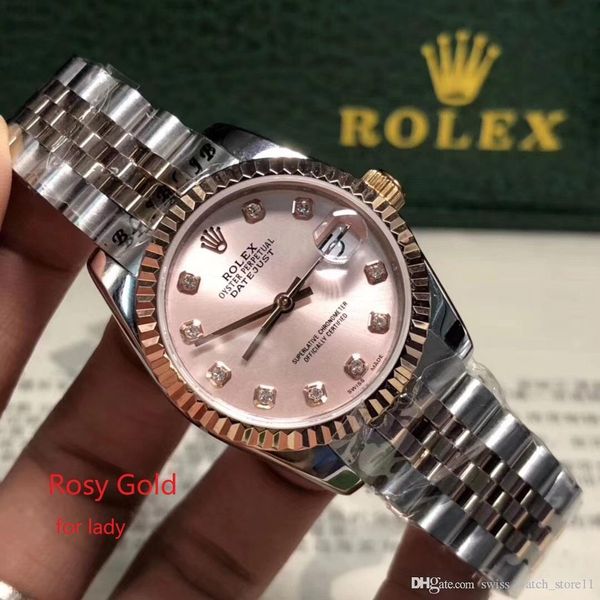 

2002 good quality brand watche 31mm rolex women watch date automatic menchanical movement apphire gla with green box ma ter 12, Black;brown