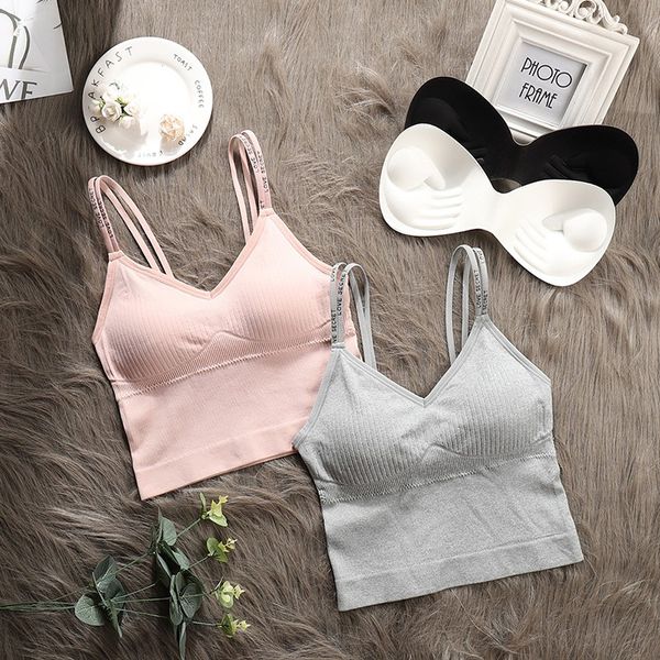 

women letter sling tank removable padded camisole seamless summer vest, Black;white