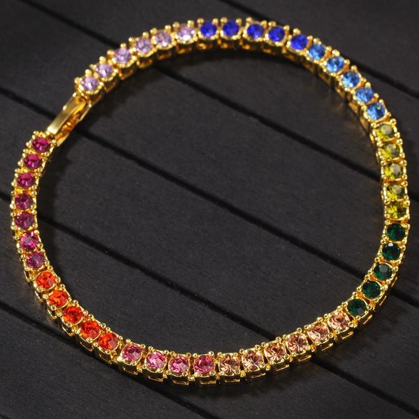 

new fashion luxury designer gold bling colorful diamond tennis chains bracelets mens hiphop jewelry for men women christmas gifts for lovers, Black