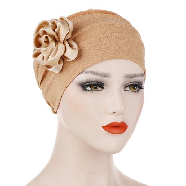 

solid floral india hat muslim ruffle women hat summer cancer chemo women hats summer 2019 beanie women gray turban wrap cap#p7, Blue;gray
