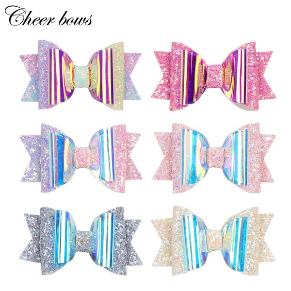 

cheer bows 3" chunky glitter hair clip layers bling pvc hair clip girl summer hairpin candy color kids accessorie, Slivery;white