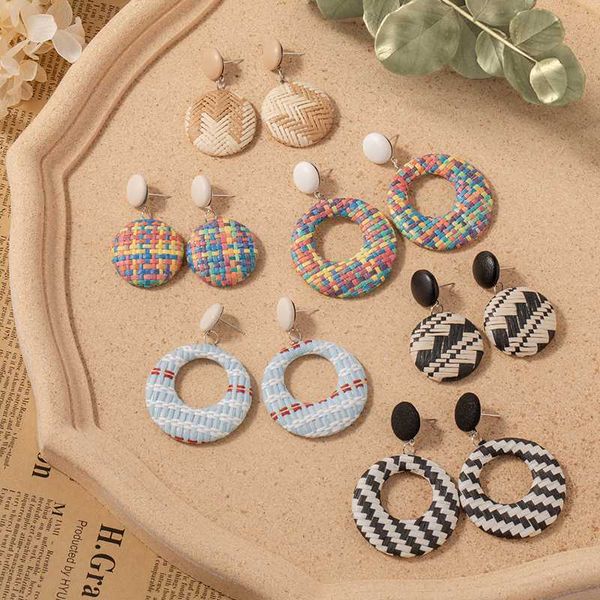 

pxoam new vintage bohemian ethnic grass woven round drop earrings for women fashion geometric statement hollow earring jewelry, Silver