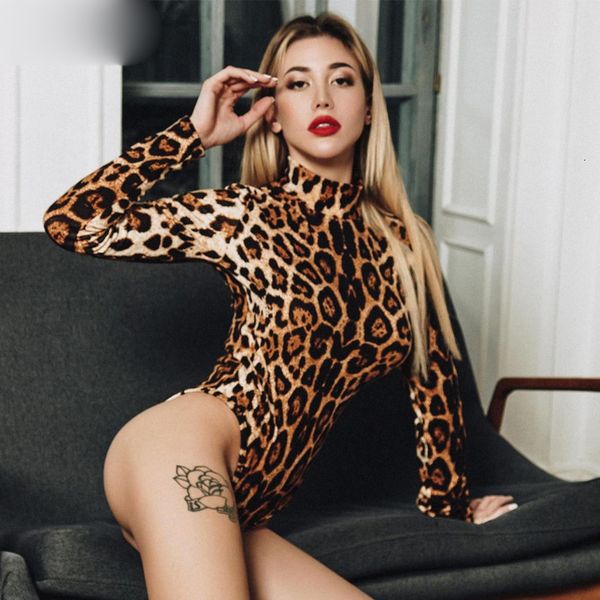 

комбинезон женские леопардовый высокая шея длинные рукава bodycon bodysuit зима женщины вскользь christmas party body, Black;white