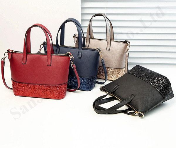 

women ks handbags giltter stars shopping bag pu leather female's trendy belt shoulder bag travel beach waterproof messenger bags c11130, Black