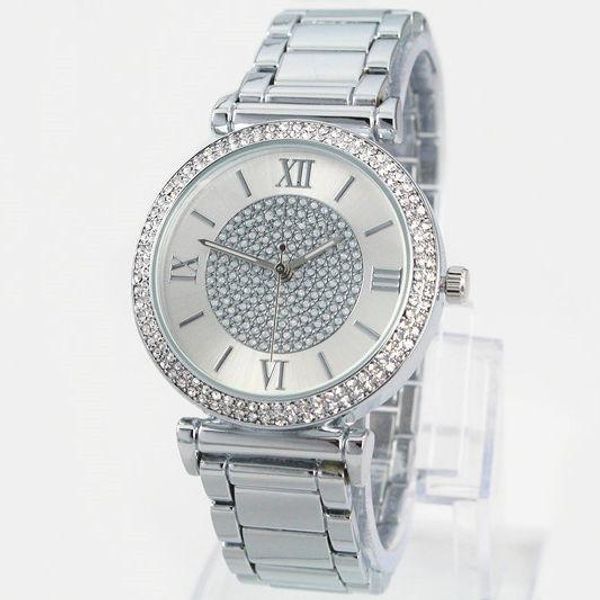 

2020 silver gold watch women luxury ladies wristwatches gifts for girl full stainless steel rhinestone quartz watch, Slivery;brown