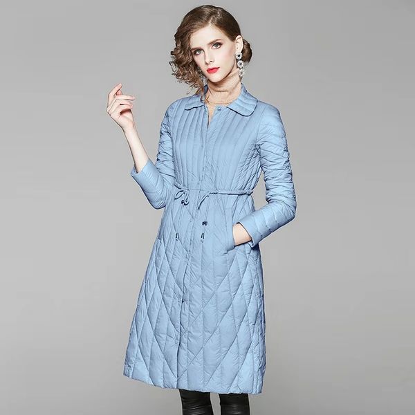 

women winter long down coat luxury designer light 90% white duck down filled jacket womens rhombus check white coats clothing gift size s, Black