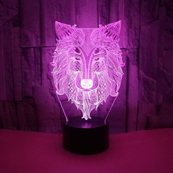 

2018 foreign trade new pattern wolf 3d lamp colorful touch remote control led vision lamp originality animal gift small desk lamp